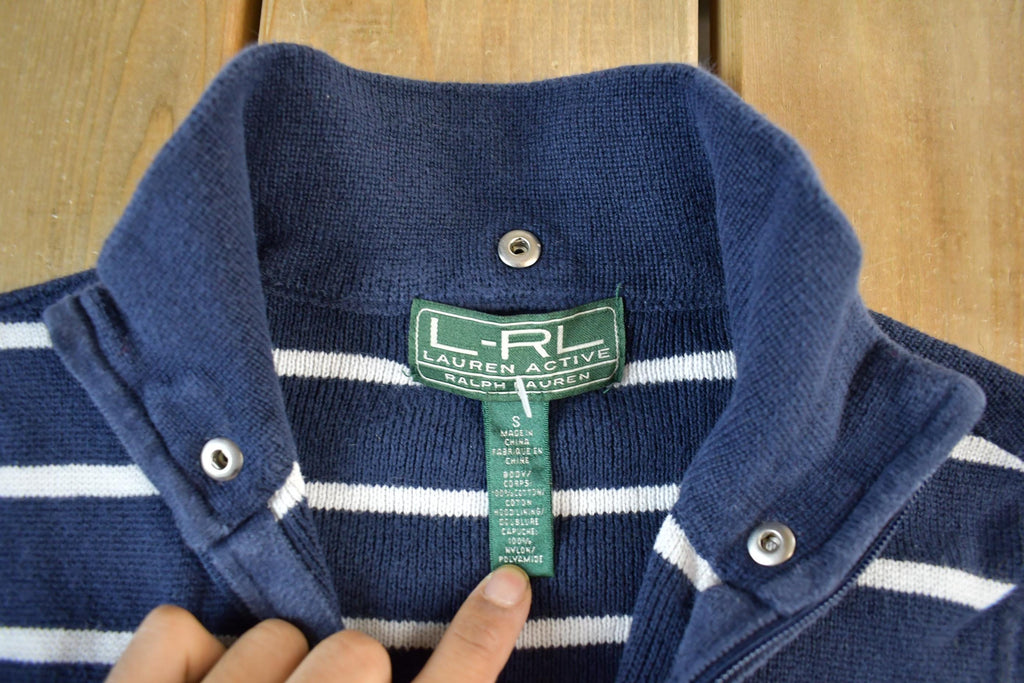 Vintage 1990s Lauren Ralph Lauren Active Knit Full Zip Sweater Women's Small / Striped Sweater / Polo
