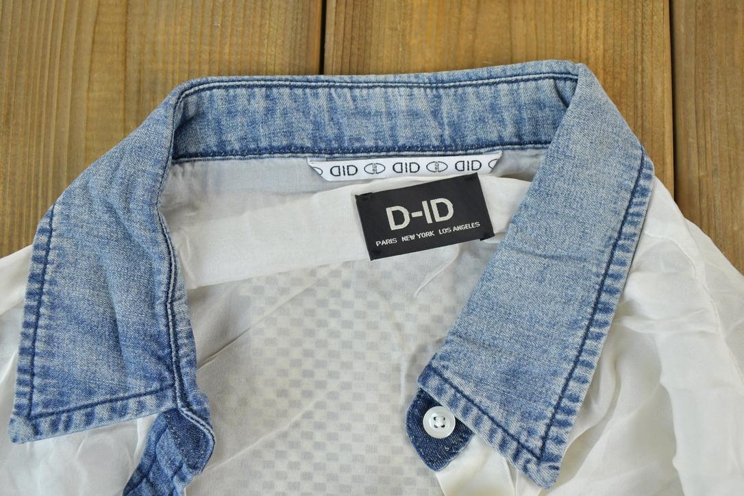 Women Vintage DD Paris Y2K Denim Button Up Shirt / Vigoss Grunge Skull Print / Contrast Stitch / Internet Famous Clothing / Over Dyed