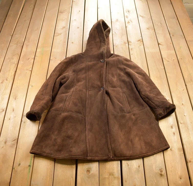 Vintage 1980s Sherpa Lined Suede Coat