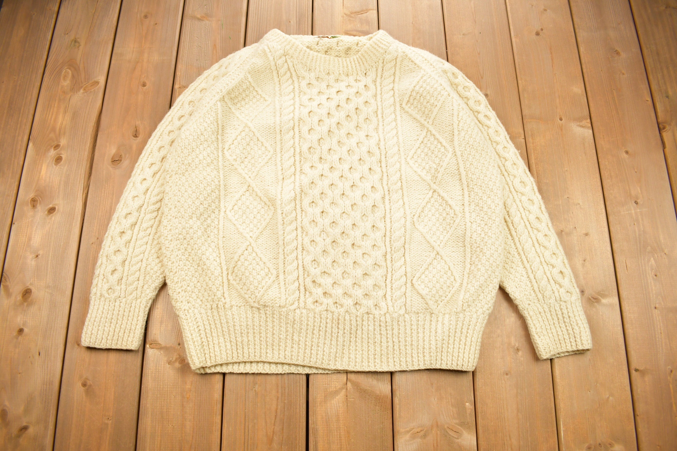 Vintage 1980s Cable Knitted Crewneck Sweater