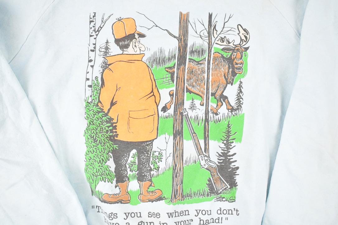 Vintage 1980s Hunters Funny Cartoon Graphic Print Crewneck Sweatshirt Men's M
