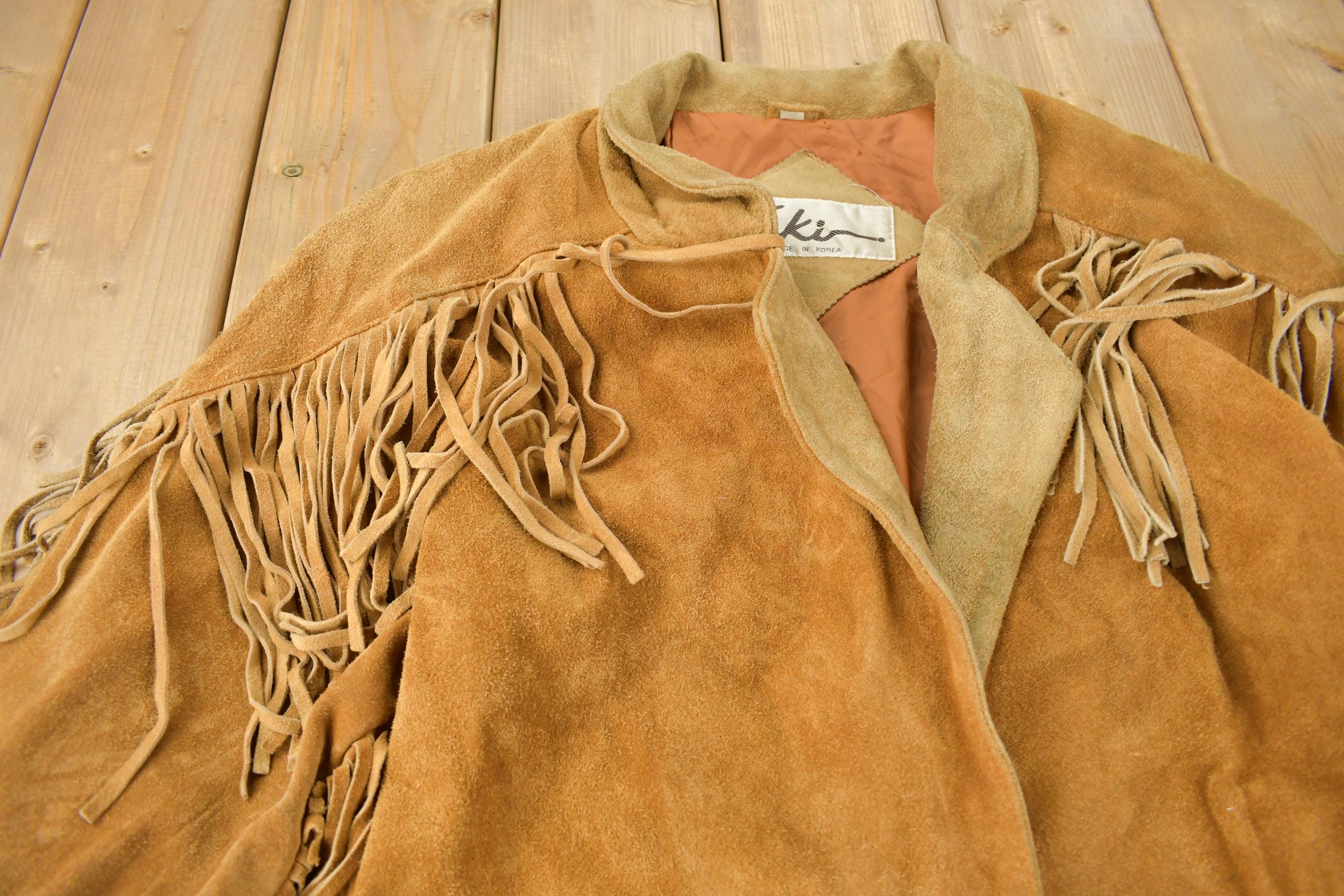 Vintage 1990s Niki Beige Suede Fringe Jacket