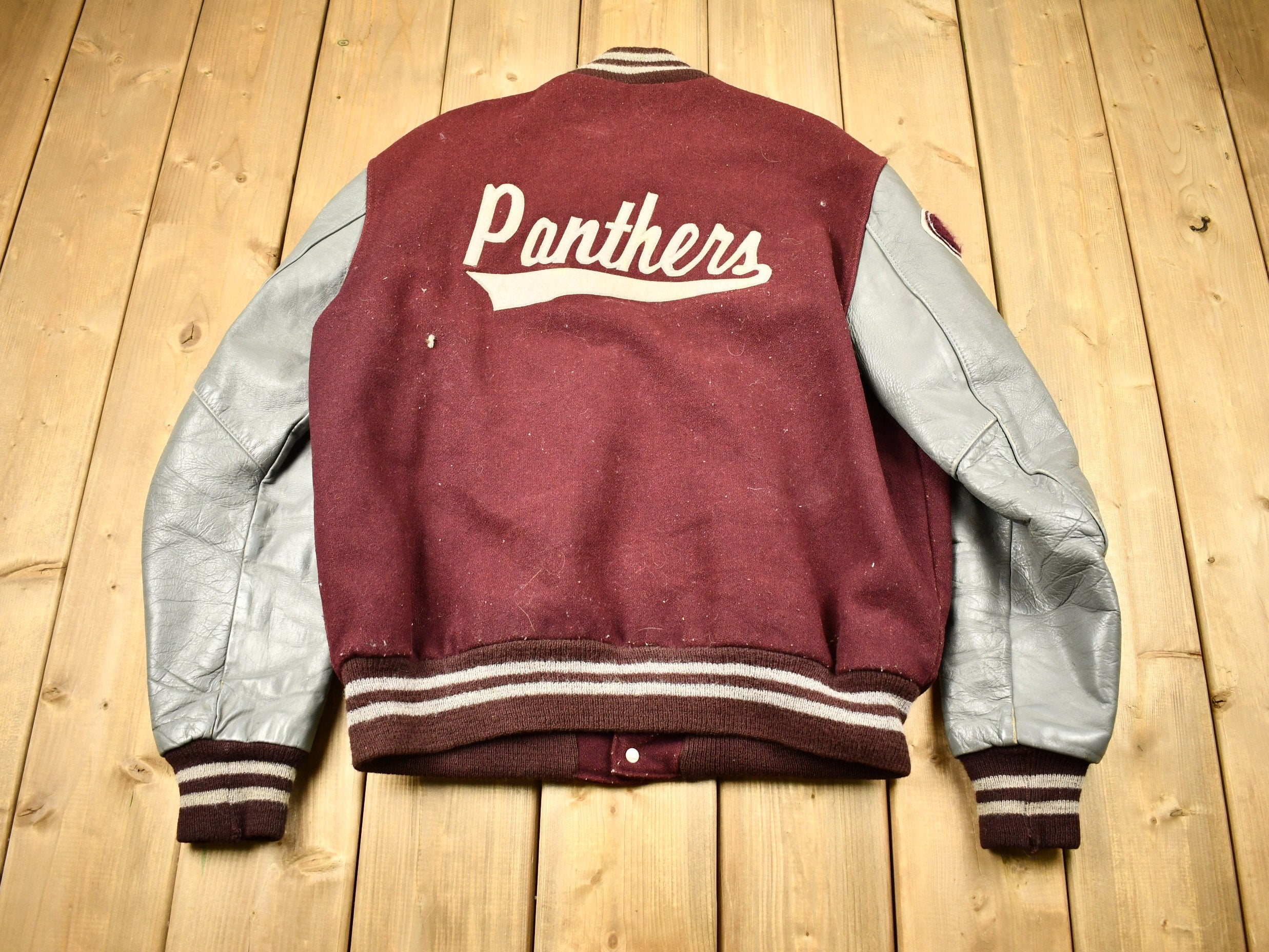 Vintage 1990 Panthers Wool Letterman Varsity Jacket