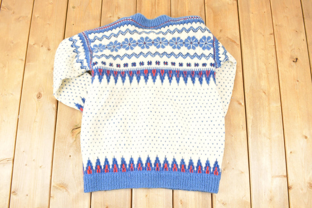 Vintage 1970's Abstract Snowflake Wool Knit Cardigan Sweater Women's S