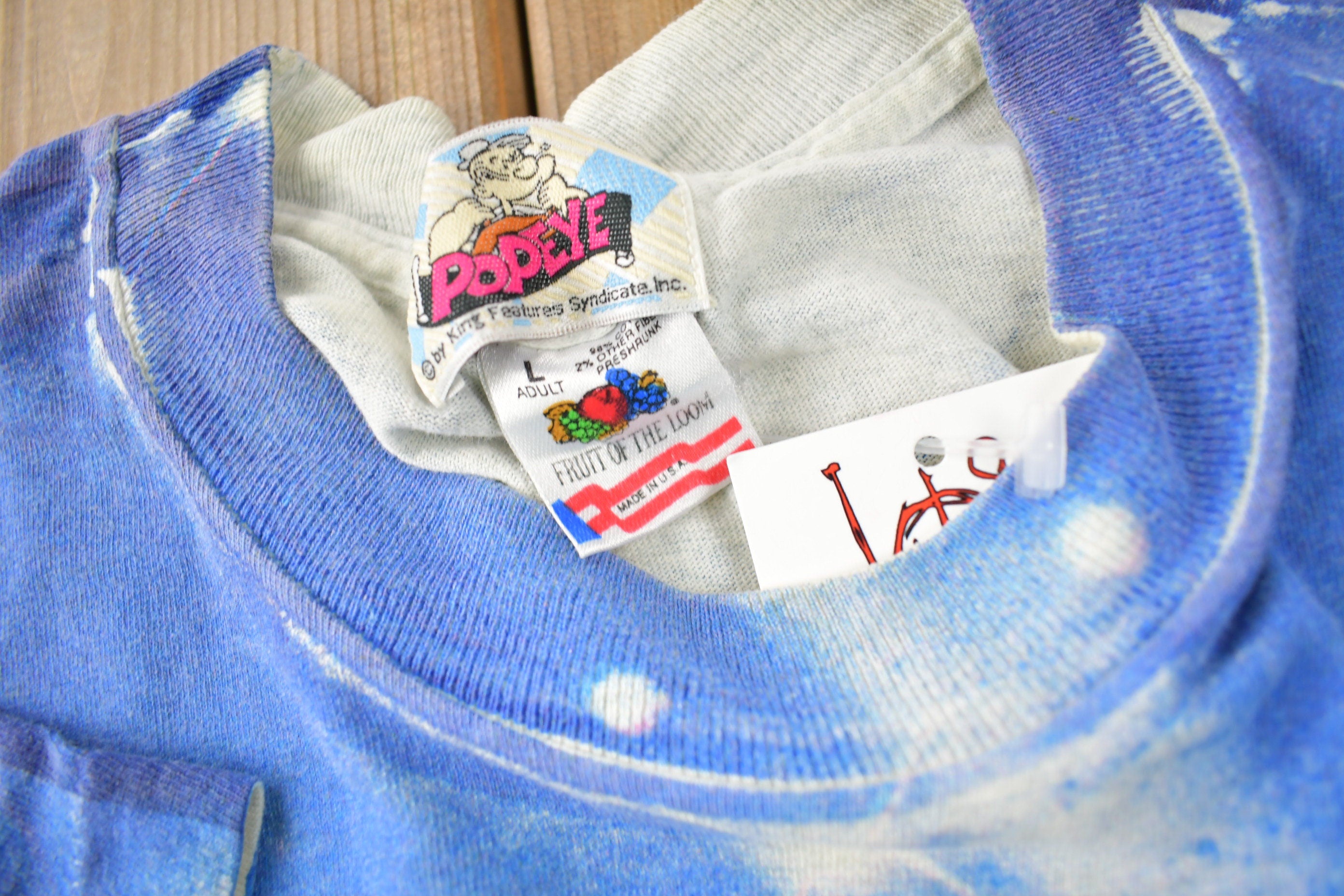 Vintage 1990s Popeye The Sailor All Over Print Single Stitch Graphic T Shirt Made In USA Spinach