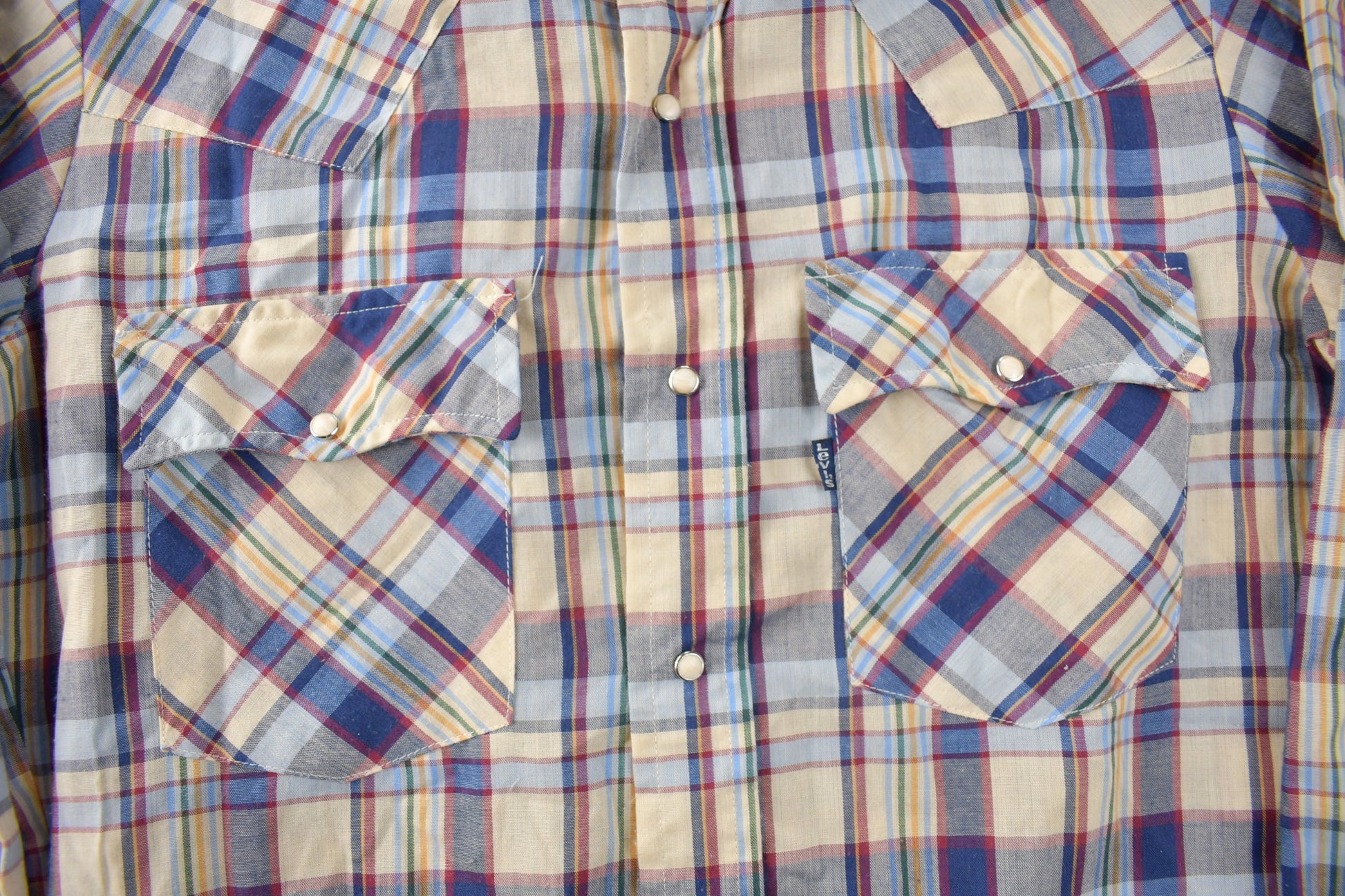 Vintage 1980s Levi's Western Wear Pearl Snap Plaid Long Sleeve Button Up Shirt Size M