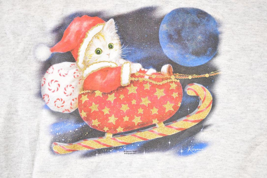 Vintage 1990s Cute Kitty Sanda Double Collar Crewneck Sweatshirt Men's L