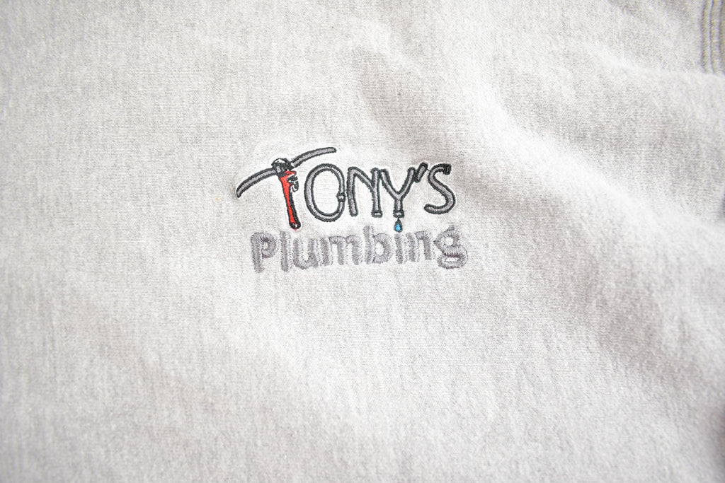 Vintage 1990s Champion Reverse Weave Tonys Plumbing Embroidered Heavy Weight Crewneck Sweatshirt Made In USA