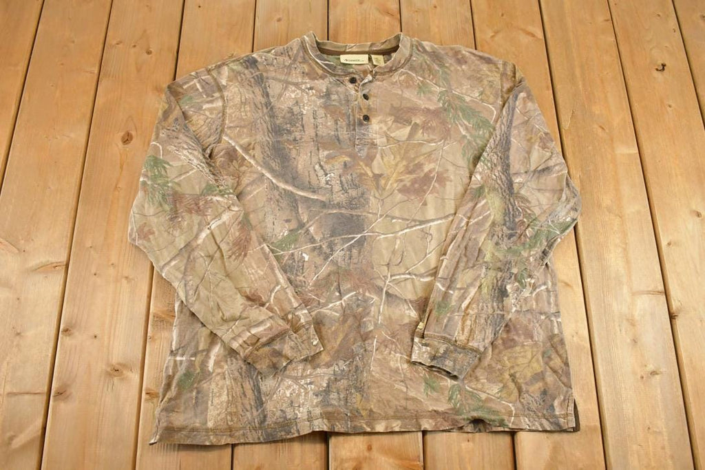Vintage 1990s Gander Realtree Camo Quarter Button Crew Neck Shirt Mens XL