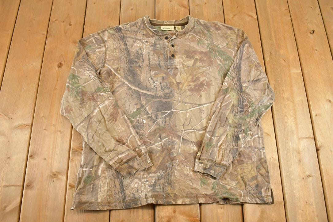 Vintage 1990s Gander Realtree Camo Quarter Button Crew Neck Shirt Mens XL