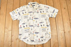 Vintage 1990s Nautica AOP Sailboats Abstract Button Up Shirt Men's L