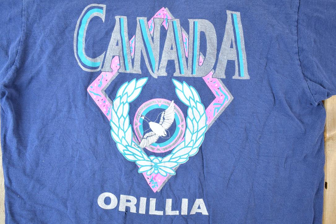 Vintage 1990s Orillia Canada Souvenir Single Stitch Graphic Print T-Shirt Made In Canada