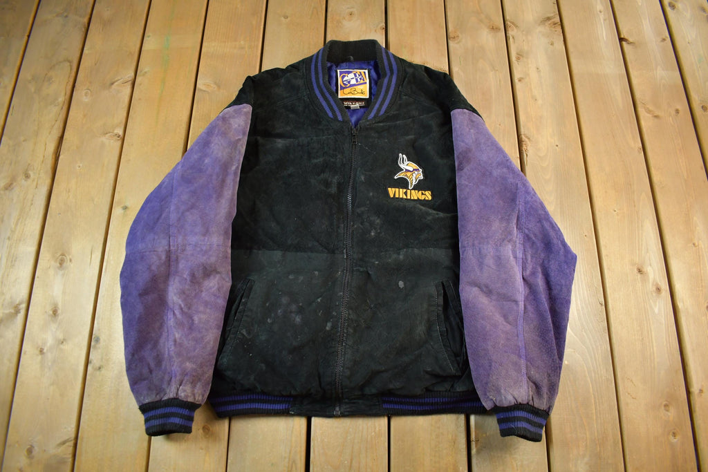 Vintage 1990's Minnesota Vikings Leather Letterman Jacket Mens Large