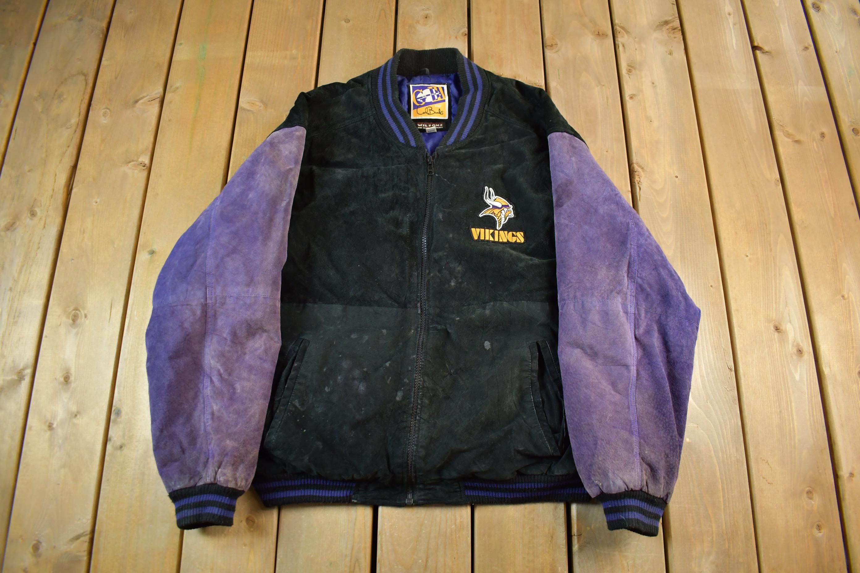 Vintage 1990's Minnesota Vikings Leather Letterman Jacket Mens Large