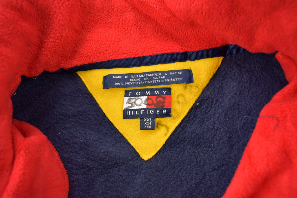 Vintage 1990s Tommy Hilfiger Flag Collar Quarter Zip Fleece Sweater
