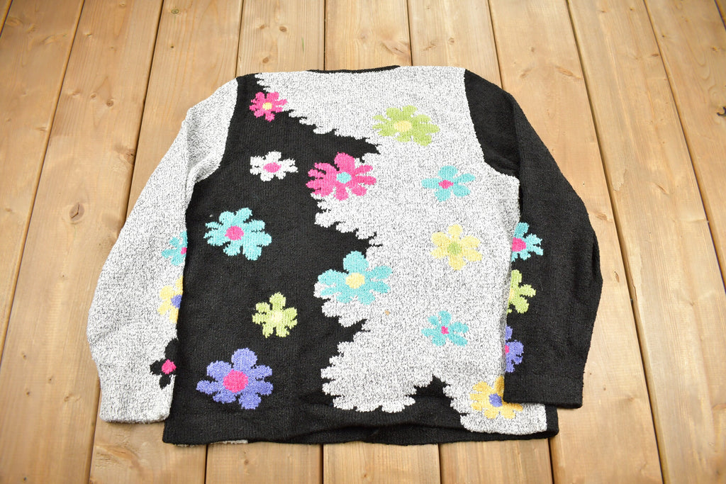 Vintage 1990s South Cotton All Over Floral Pattern Knitt Cardigan Sweater