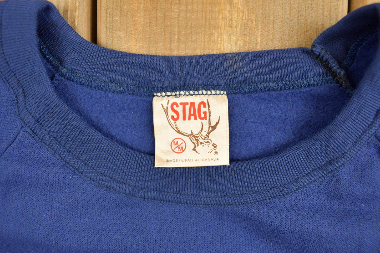 Vintage 1980s Blank Blue Stag Crewneck Sweatshirt / 80s Crewneck / Made In Canada / Essential / 80s Blank / Raglan Sleeve Crewneck