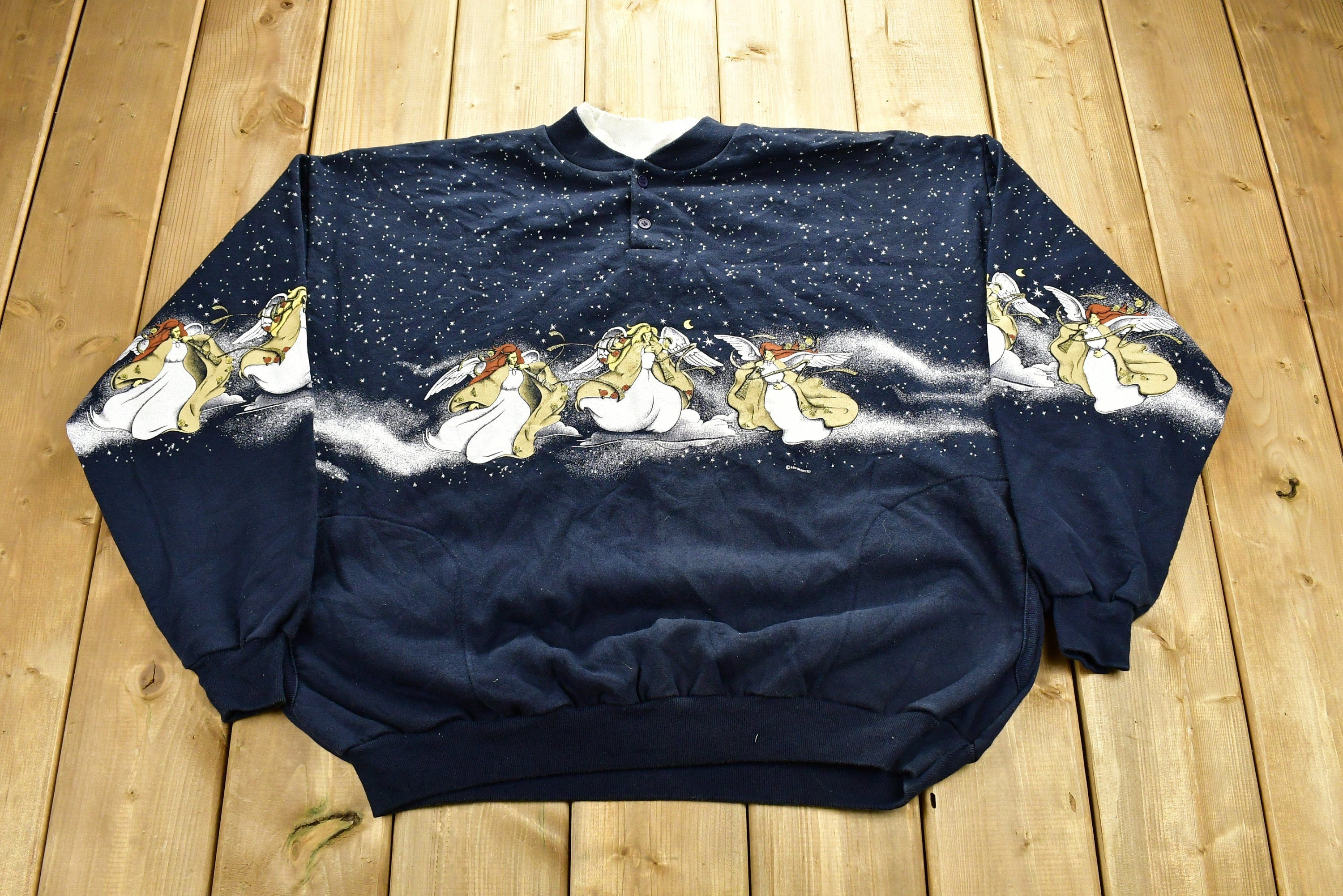 Vintage 1990's Angel Graphic Quarter Button Sweatshirt