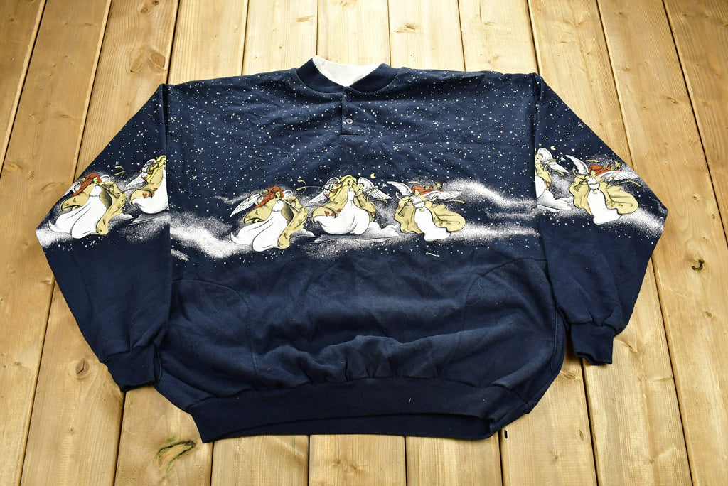 Vintage 1990's Angel Graphic Quarter Button Sweatshirt