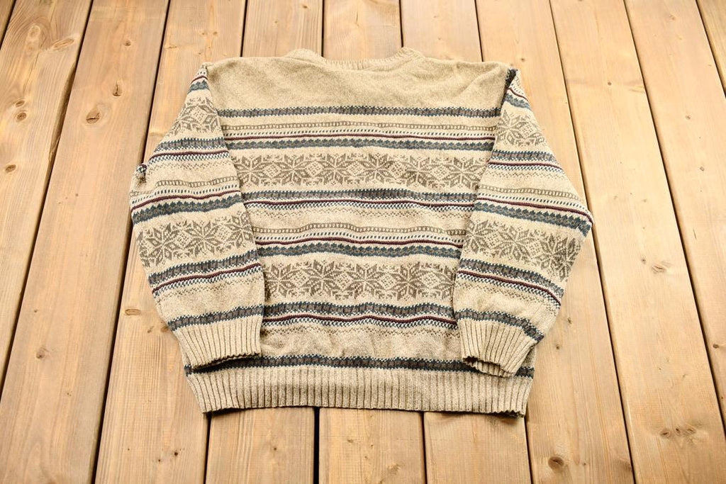 Vintage 1990s Falls Creek Striped Winter Pattern Knit Crewneck Sweater