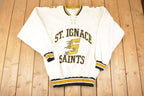 Vintage 1990s Fleece Tech St Ignace Saints University Tie Up Crewneck Sweater Men's XL