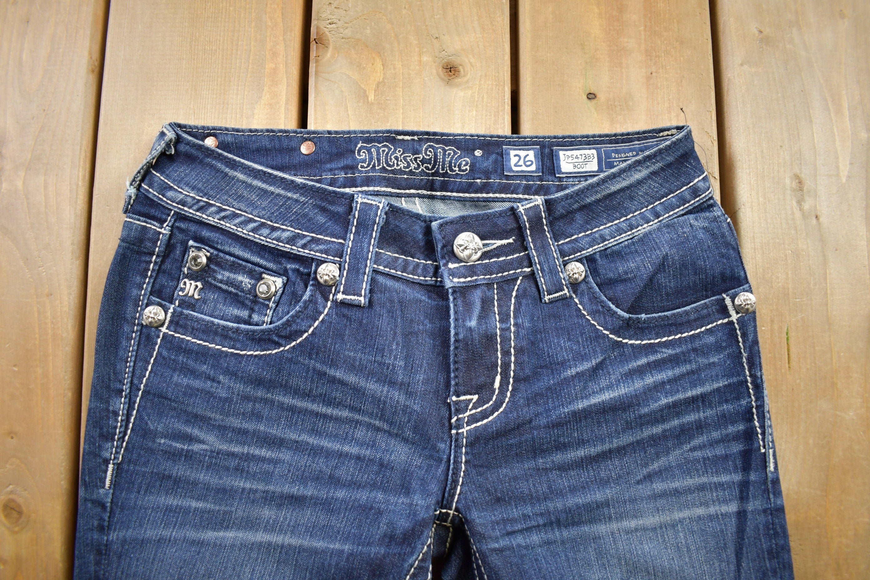 Vintage Y2K Miss Me Bedazzled Low Rise Jeans Size 26x33