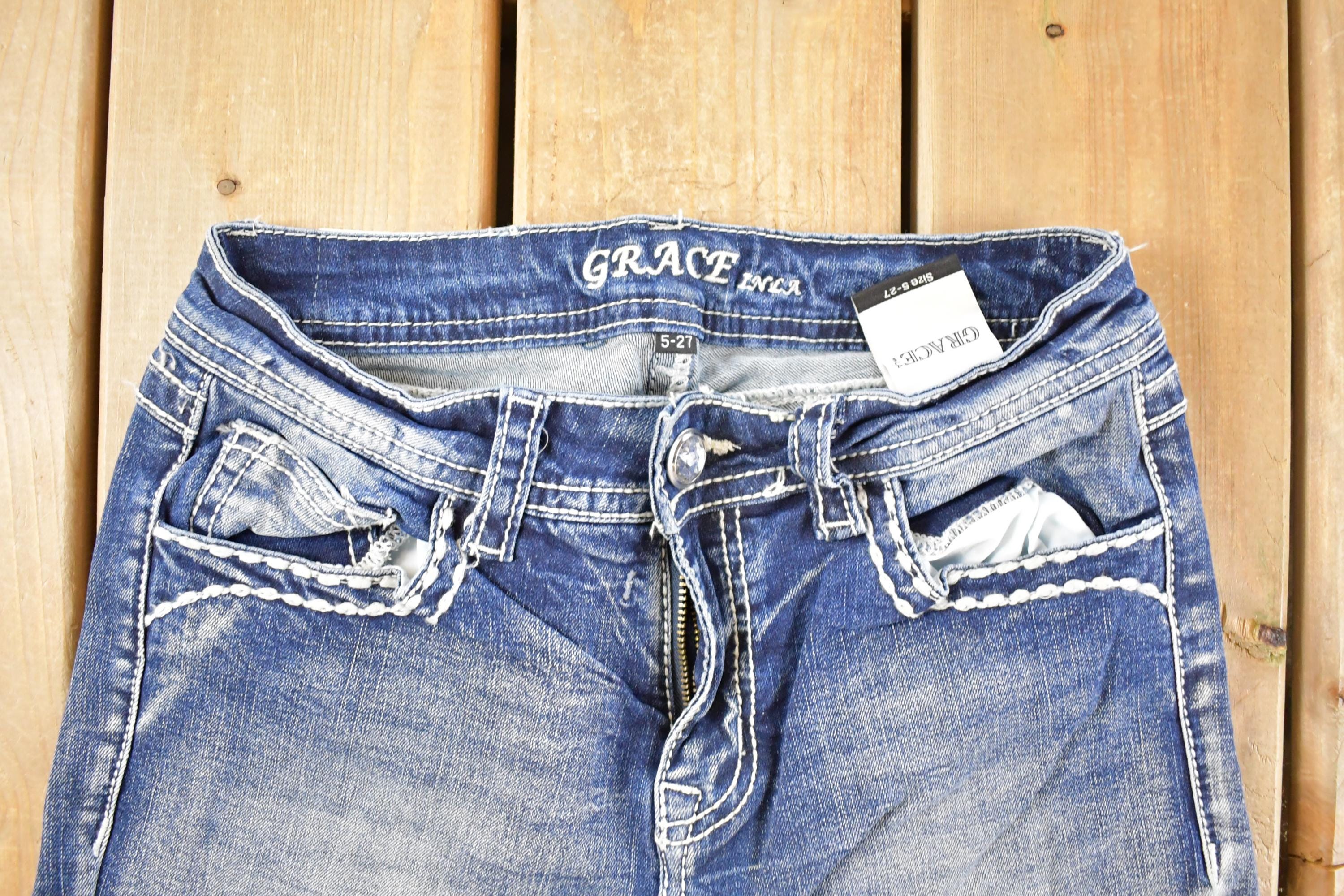 Vintage Deadstock Y2K Grace LA Bedazzled Low Rise Jeans Women's Size 27 x 29