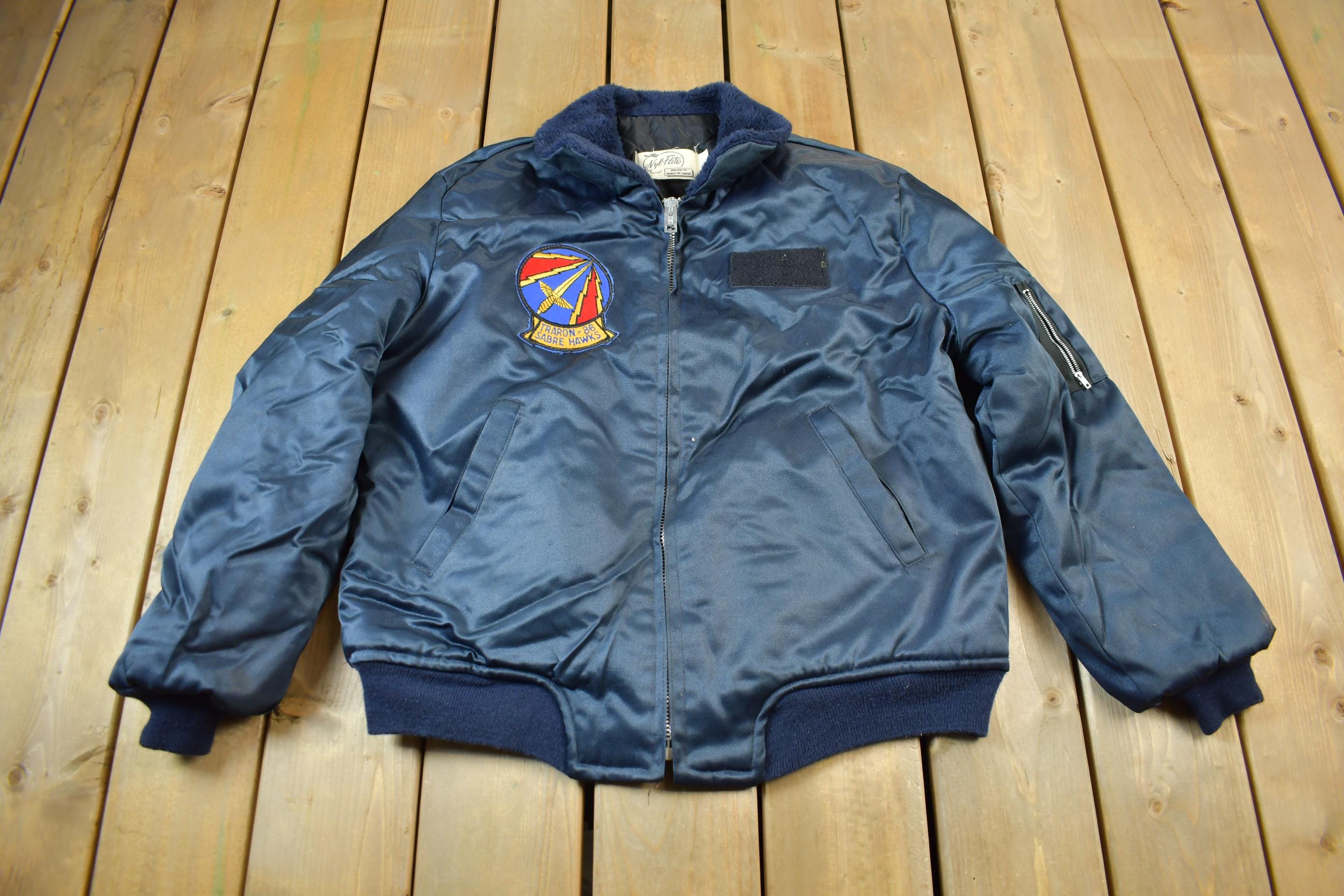 Vintage 1980s Traron-86 Sabre Hawks Military Flight Jacket
