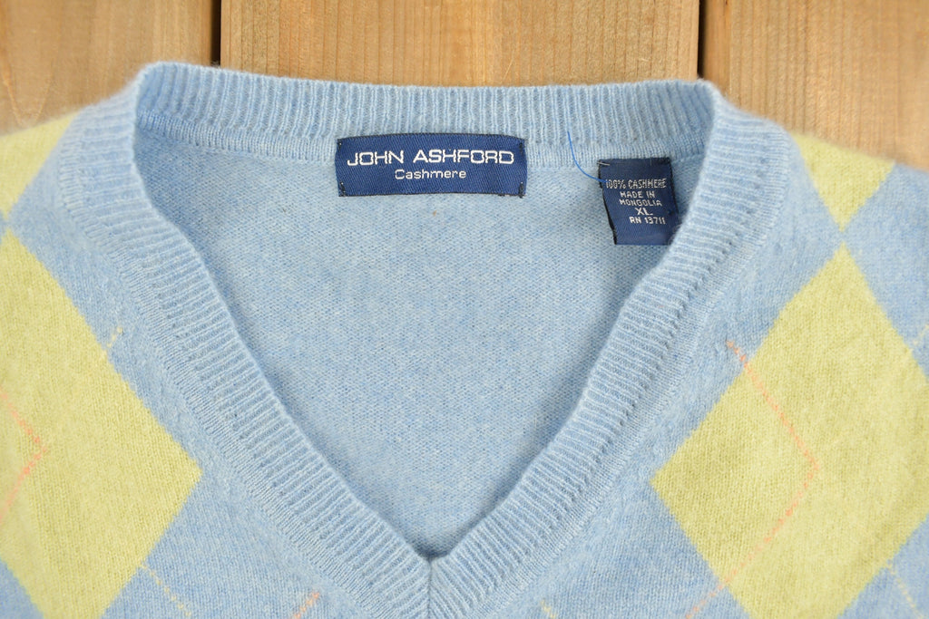 Vintage 1990s John Ashford Cashmere Argyle Sweater