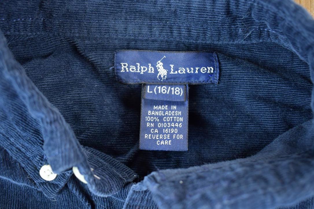 Vintage 90s Ralph Lauren Corduroy Button-Up Shirt (Youth L)