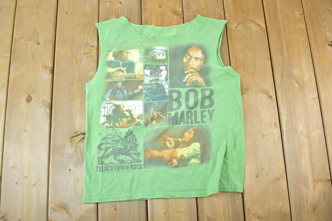 Vintage 1990s Bob Marley Trenchtown Rock Souvenir Single Stitch Graphic Print Tank Top Made In USA