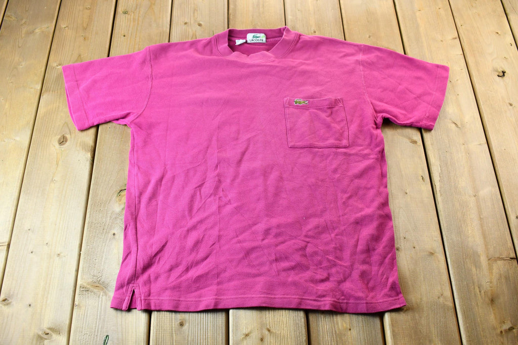 Vintage 1990s Bright Pink Lacoste Alligator Logo Single Stitch Textured Pocket T-Shirt