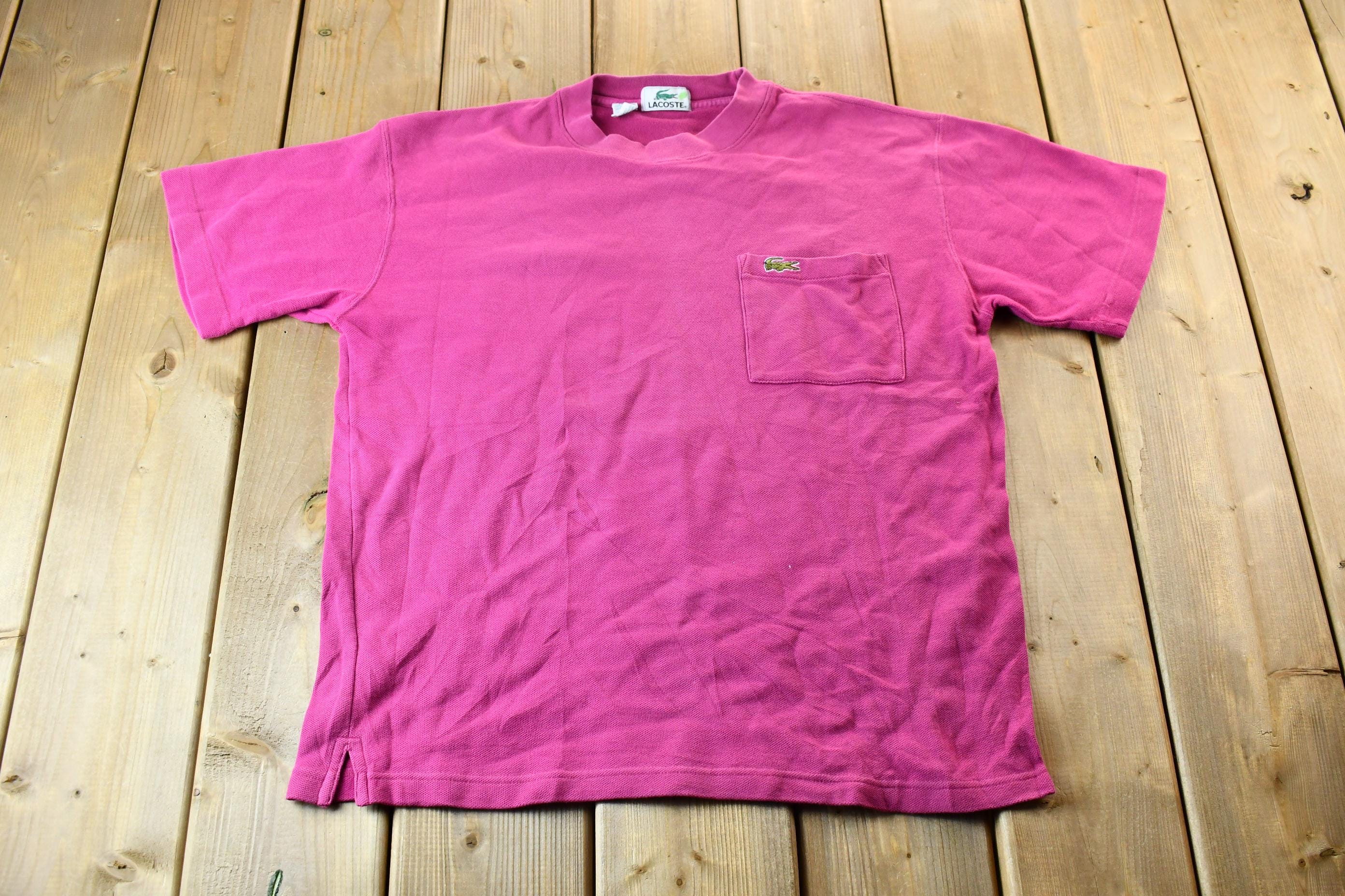 Vintage 1990s Bright Pink Lacoste Alligator Logo Single Stitch Textured Pocket T-Shirt