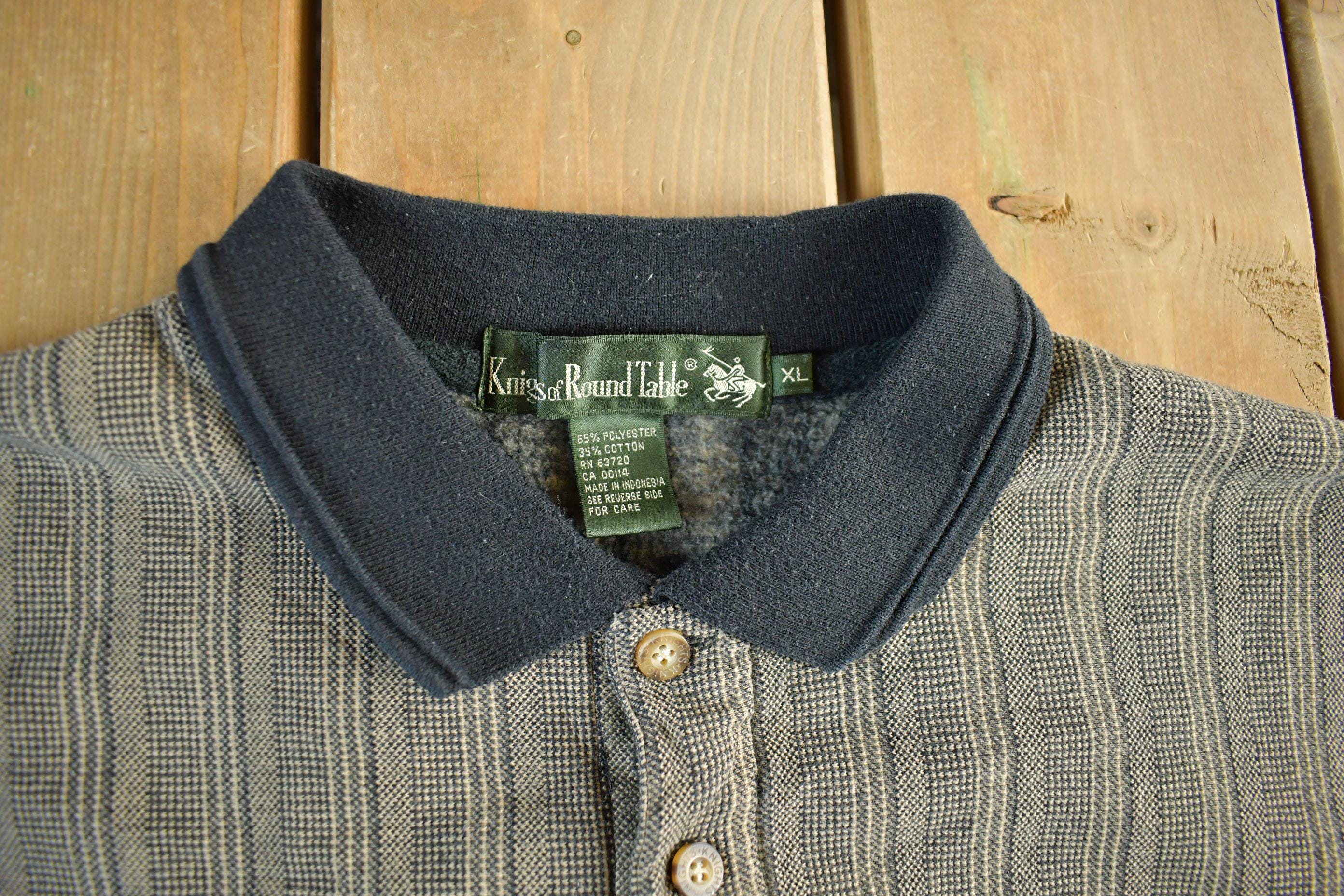Vintage 1990s Knights At Round Table Tall Striped Button Up Sweatshirt Men's Large