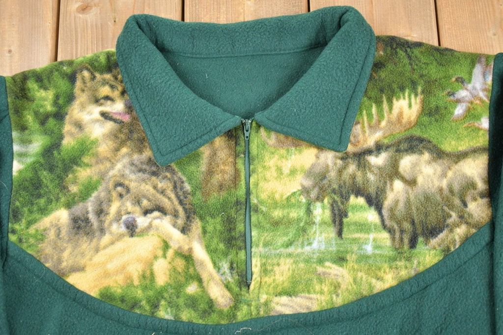 Vintage 1990s Nature Quarter Zip Fleece Sweater