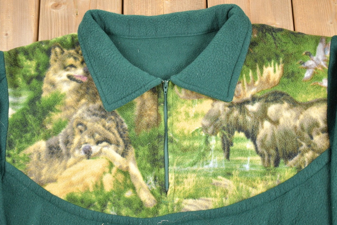 Vintage 1990s Nature Quarter Zip Fleece Sweater