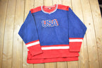 Vintage 1990s USA Red White And Blue Patriotic JJM Sportswear Fleece Sweater