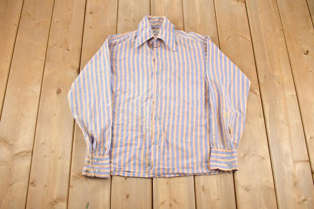 Vintage 1970s Guardsman Formal Striped Button Up Long Sleeve Shirt  70s aesthetic