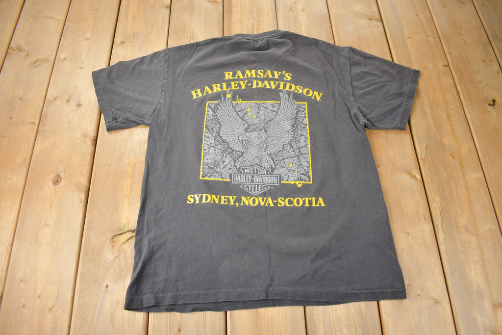Vintage 1990s Ramsay's Harley Davidson Sydney Nova-Scotia Single Stitch Graphic T-Shirt Made In USA