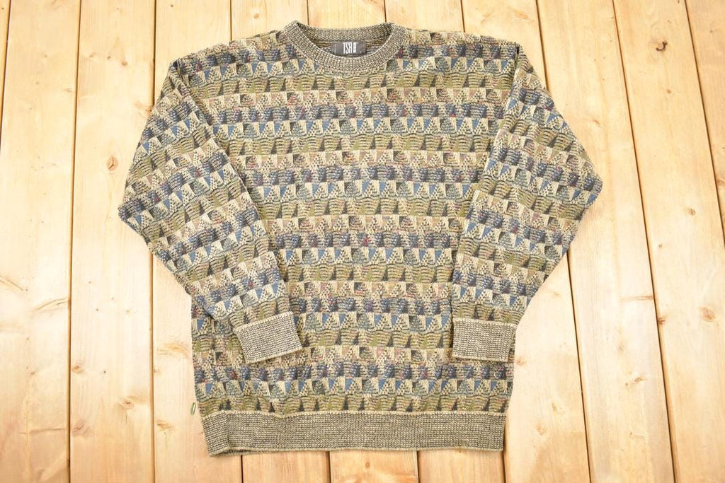 Vintage 1990s TSR Knit Abstract Print Crewneck Sweater Men's L