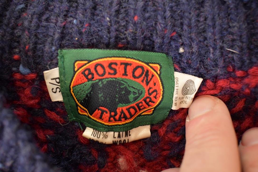 Vintage 1980s Boston Traders Abstract Wool Knit Crewneck Sweater Men's L