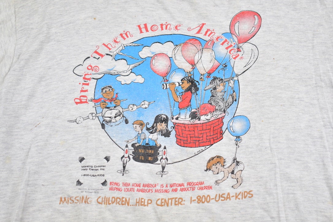 Vintage 1990s Missing Childrens Graphic T-Shirt / Bring Them Home America Streetwear / Retro Style / Distressed / 90s Graphic Tee