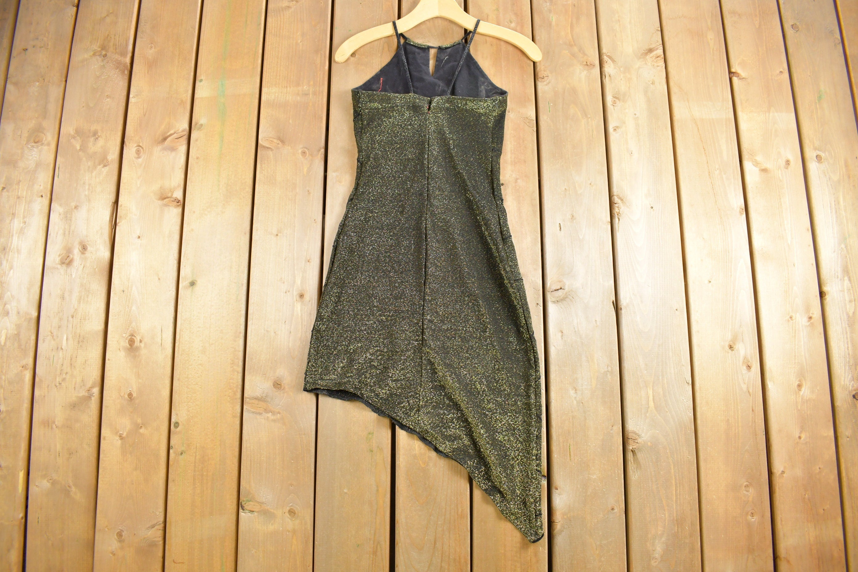Vintage 1970s Kato Asymmetric Hem Maxi Dress  Sparkly  Gold  True Vintage  Retro Womenswear  Made in Austria