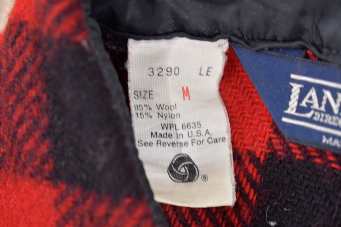 Vintage 1980s Lands End Buffalo Plaid Wool Button Up Shirt