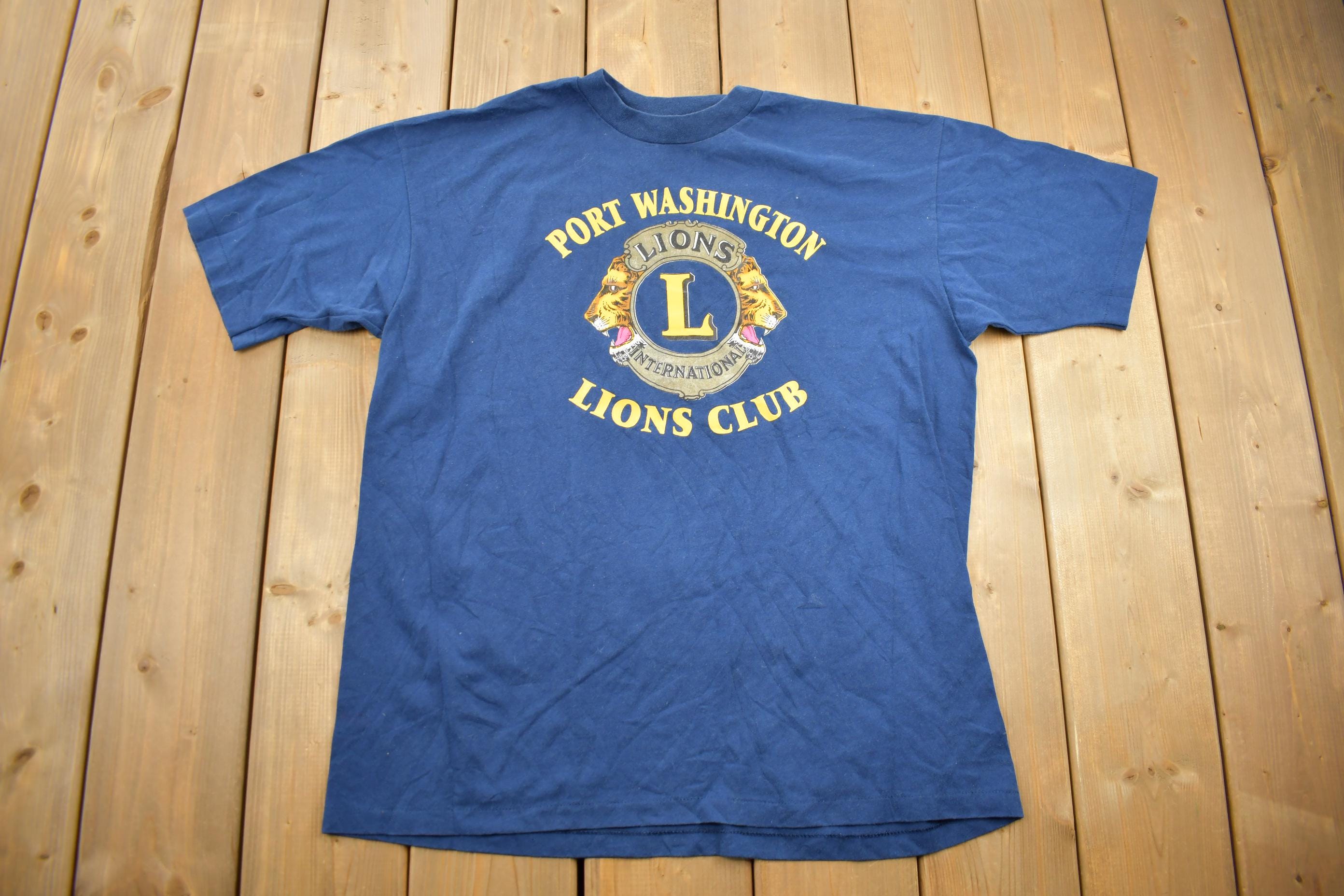 Vintage 1980s Port Washington Lions Club Single Stitch Graphic T-Shirt Made In USA