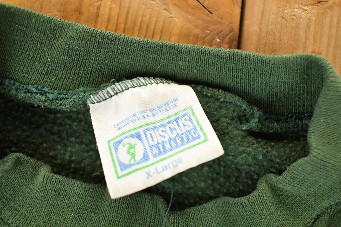 Vintage 1990s Discus Athletic Blank Army Green Crewneck Sweatshirt Men's L