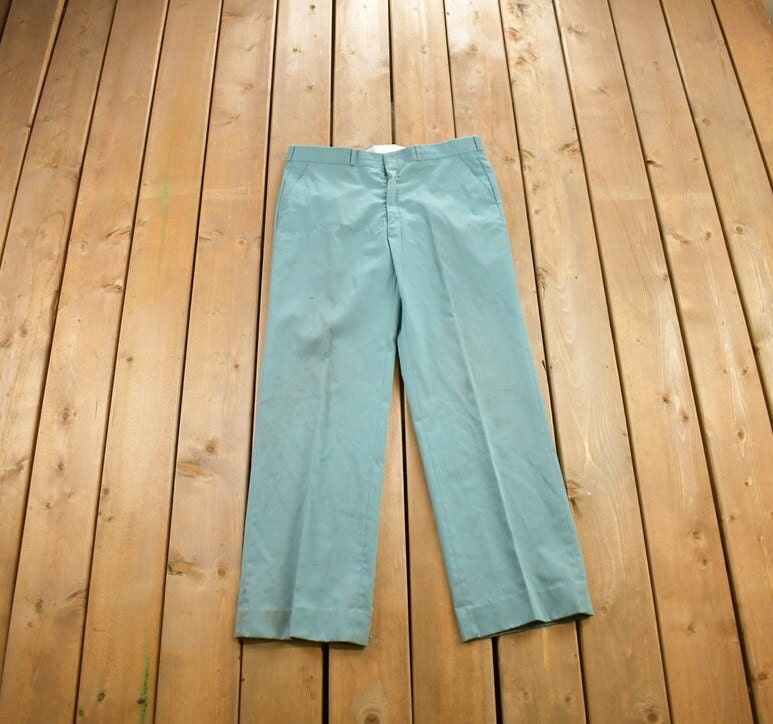 Vintage 1980s Wool Green Trousers Size 34x29/ 1980s Wool Pants / Streetwear / True Vintage / Vintage Workwear / Wool Pants