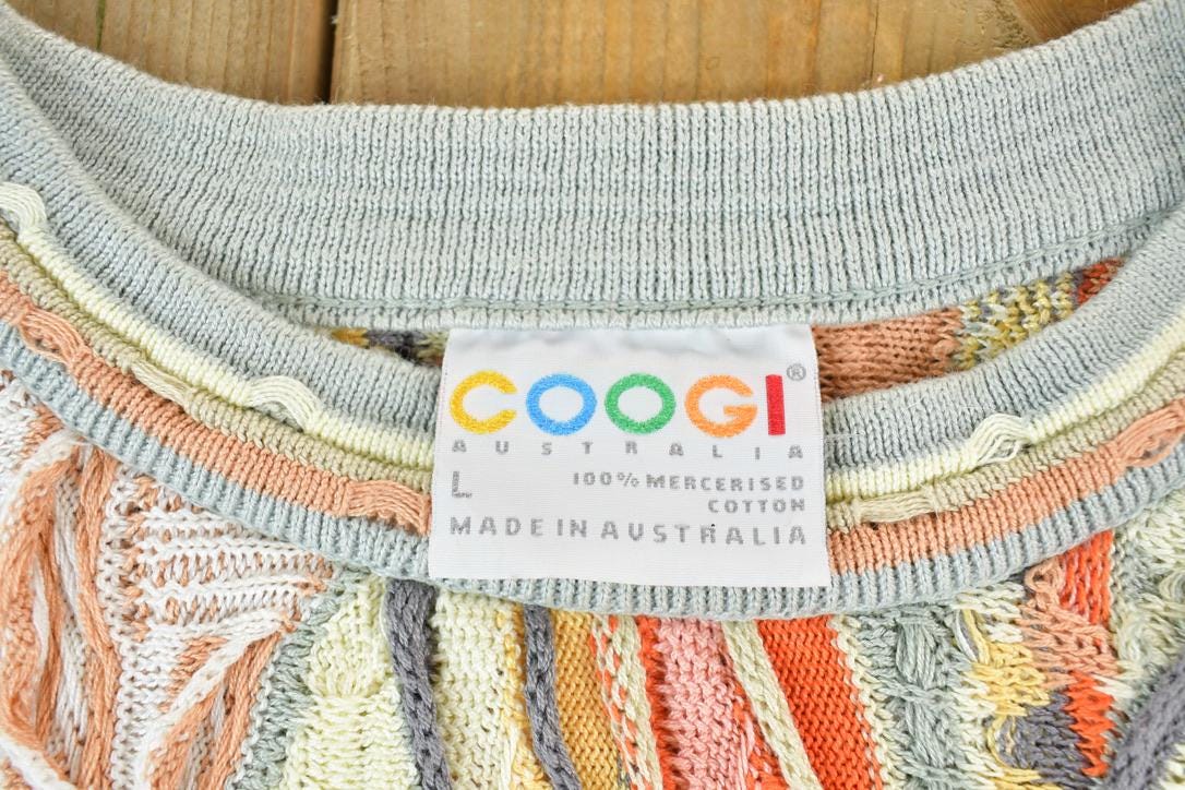 Vintage 1990s Coogi Made In Australia 3D knit 100% Cotton Abstract Pattern Crewneck Sweater /