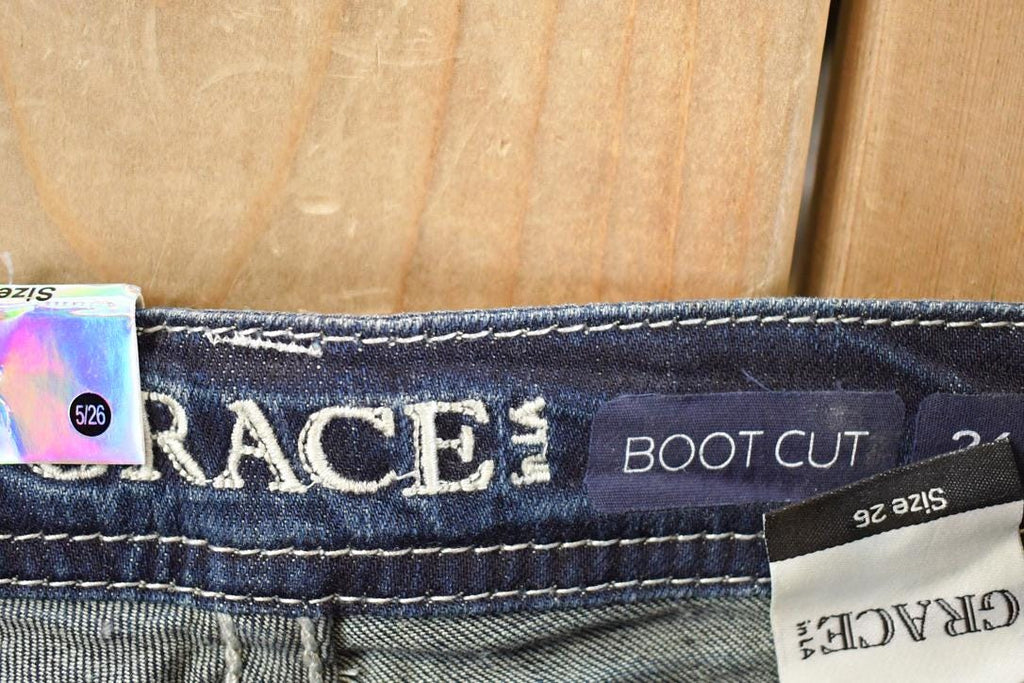 Vintage Deadstock Y2K Grace In LA Bedazzled Bootcut Low Rise Jeans Women's Size 26 x 30