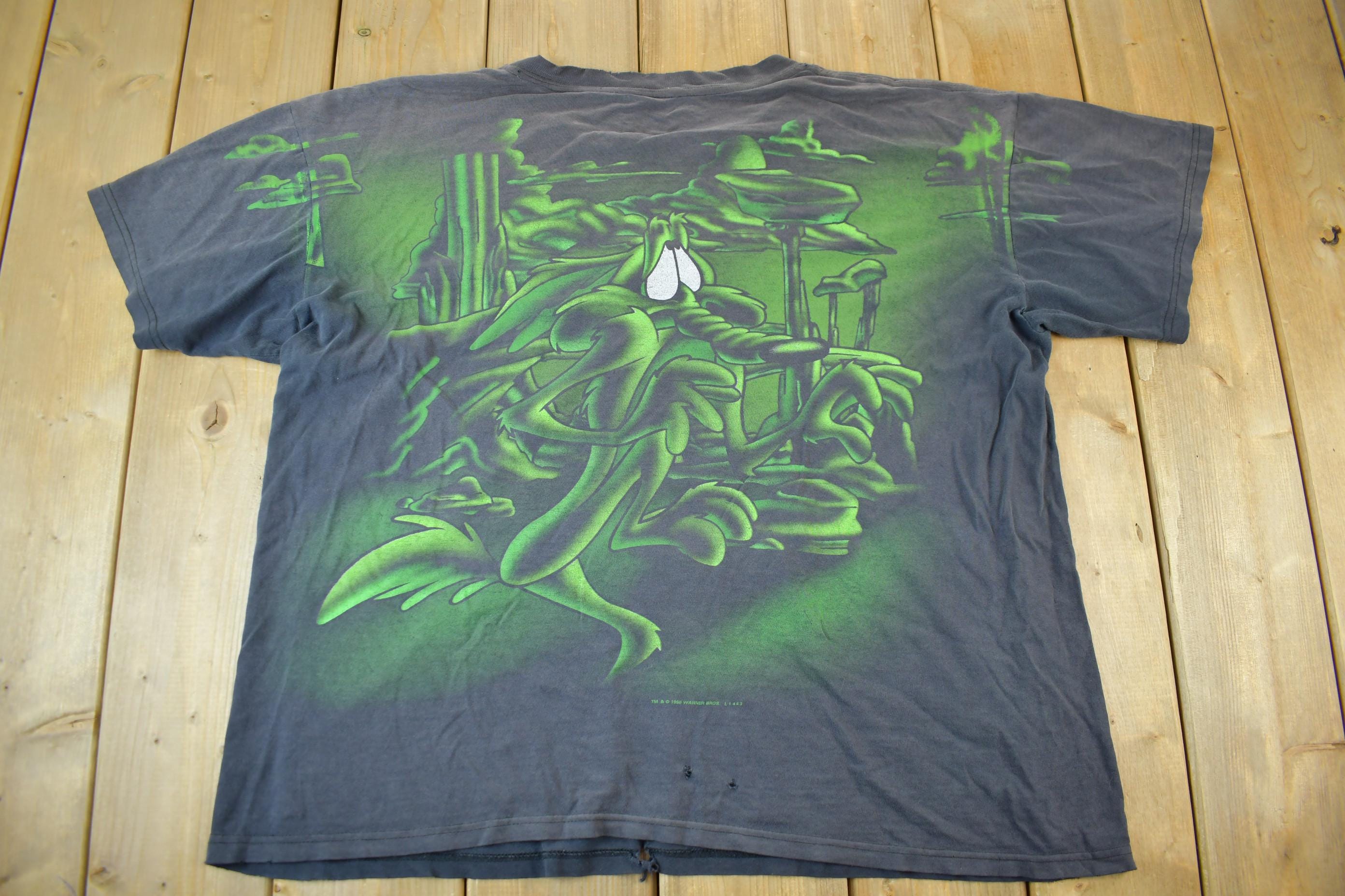Vintage 90s Looney Tunes T Shirt Wile E Coyote All Over Print Men's 2XL